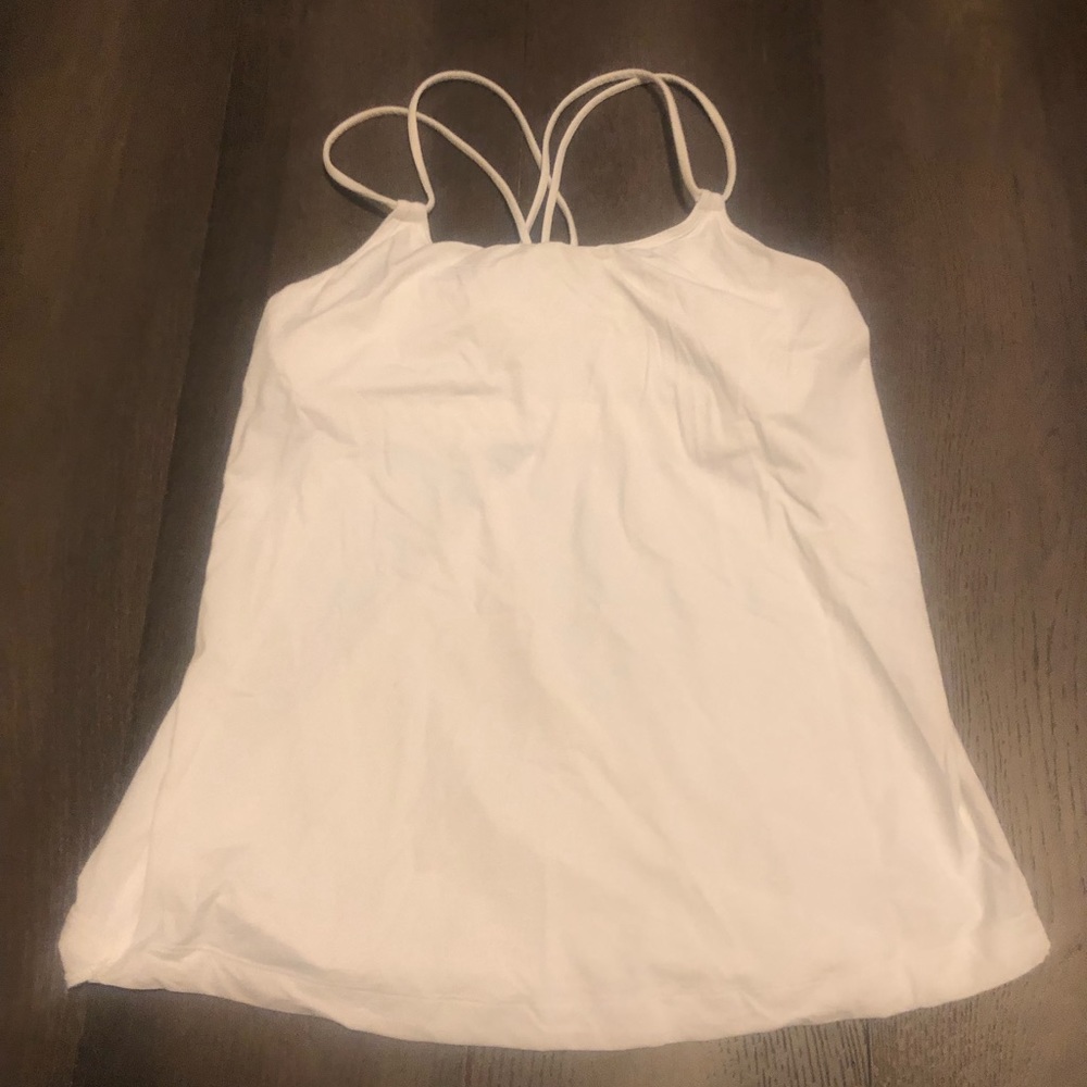 Lululemon white dry-fit tank w open, strapped back.  Sz 8